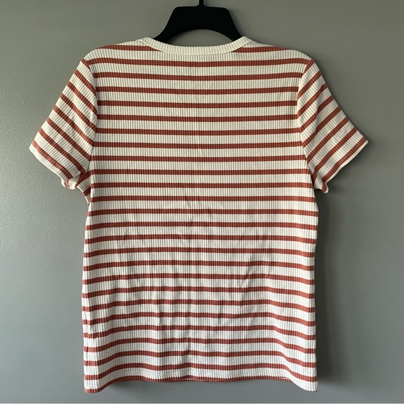 Gap Ribbed Coral / White Striped Crewneck TShirt - Women’s L - Picture 3 of 4